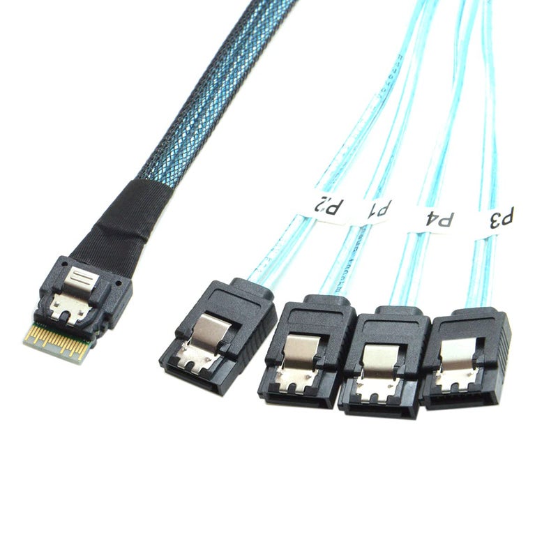 cablecc Slim Line SAS 4.0 SFF-8654 4i 38pin Host to 4 SATA 7pin Target Hard Disk Fanout Raid Cable 50cm - Image 4
